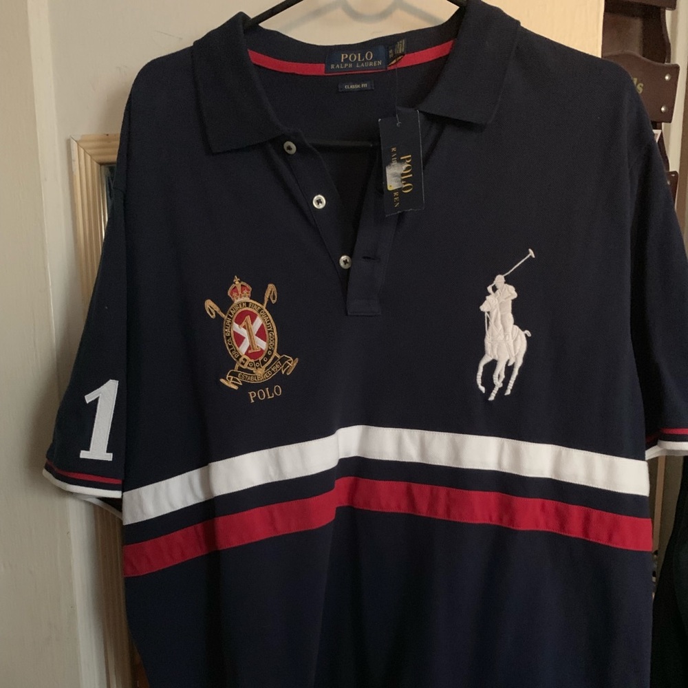 Ralph Lauren Big Pony Stripe Navy Polo Shirt Xl